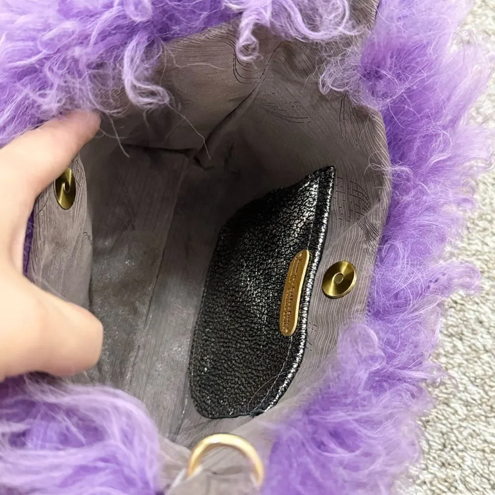 Handmade Lavender Real Curly Shearling Fashion Hobo Bag/Shoulder Bag/Crossbody